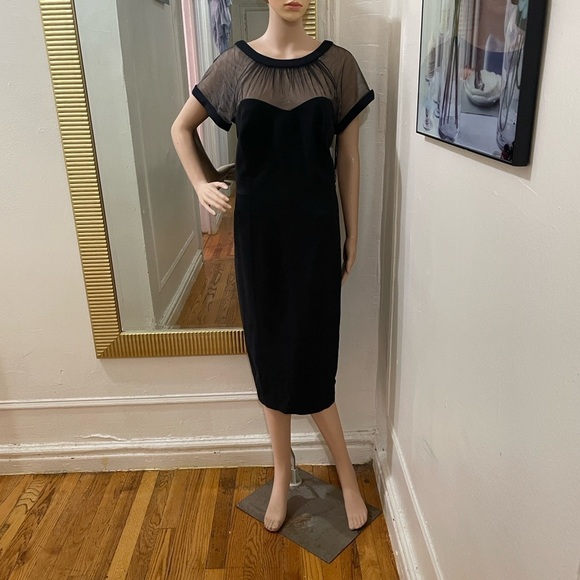 Maggy London Black Midi Dress with Sheer Detail - Picture 1 of 14